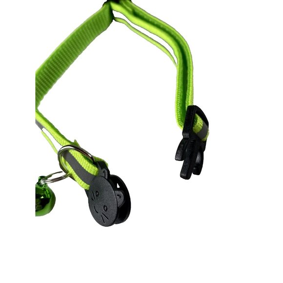 Cat Breakaway Collar New With Jingle Bell And Reflective Strip, Yellow/Green - Picture 2 of 4
